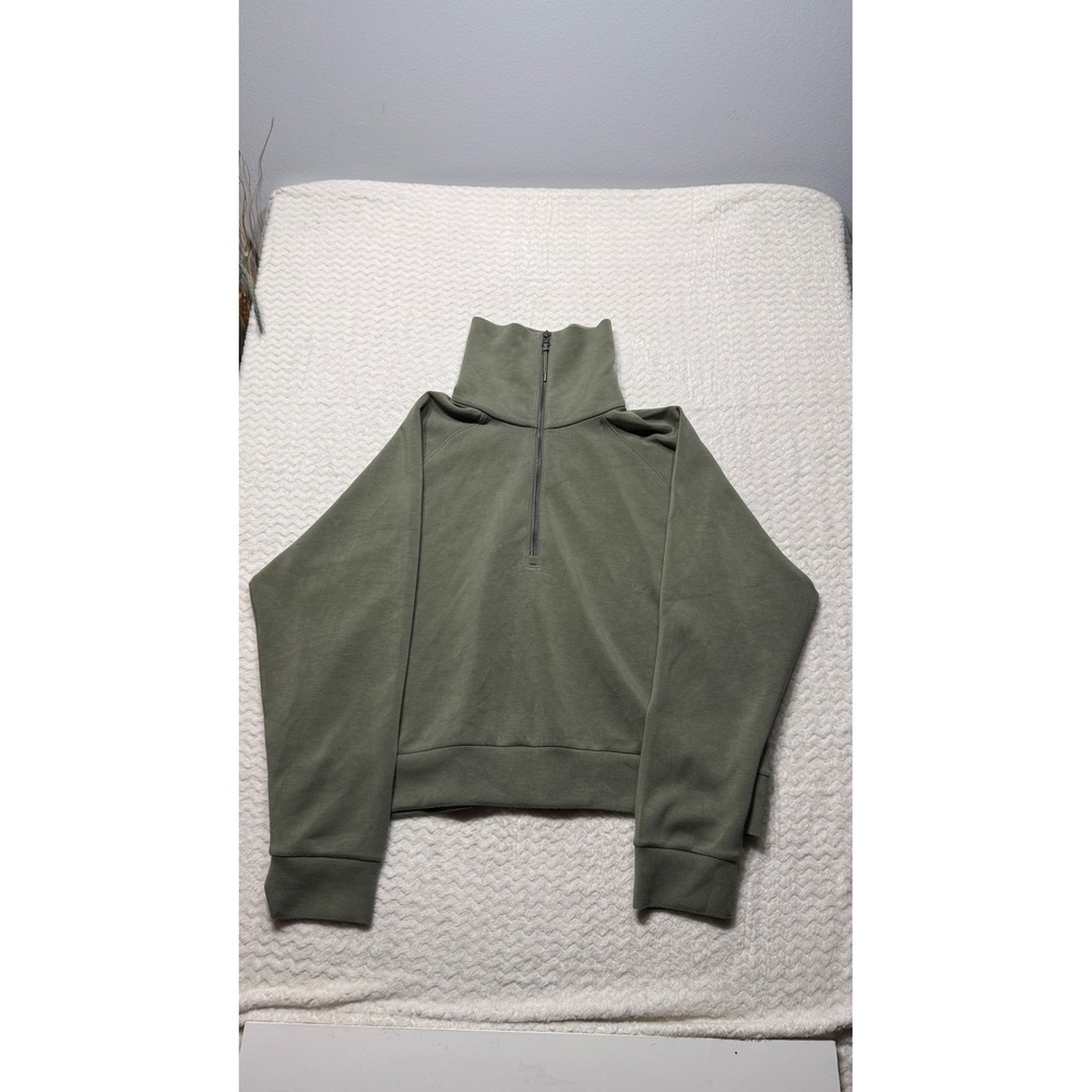 Spanx AirEssentials Half Zip Pullover Olive Green Sweatshirt 1X Tall 4709